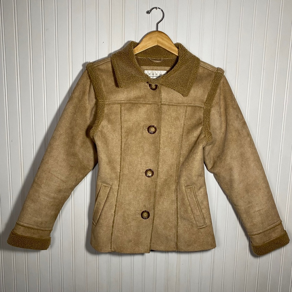 True VTG 90s Downtown Girl Brown Suede Sherpa Trim Convertible Jacket Vest - S